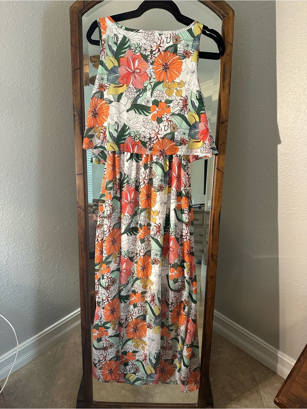Robert Louis Orange and Green Floral Maxi Dress